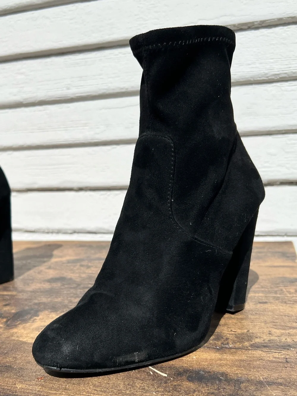 Steve Madden Black Suede Mid-Calf Block Heel Ankle Boots